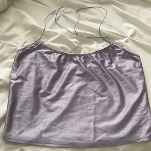 Purple satin top with cross straps